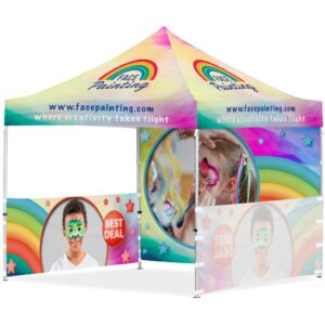 Coated Steel Sublimated Gazebo 3 x 3m – 2 Half-Wall Skins – 1 Full-Wall Skin