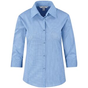 Ladies 3/4 Sleeve Micro Check Shirt – Light Blue